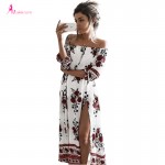 Makkrom 2017 Summer Women Print Slash Neck Off Shoulder Boho Beach Dress Casual Long Maxi Robe Femme Split Dress Women Clothing