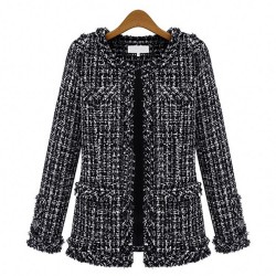 Makuluya Autum winter women brands black and White Plaid Woolen Coat  female Cute Elegant jacket  DWT-8-66
