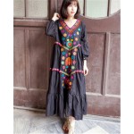 Makuluya New folk style cotton women's V-neck cotton dress embroidered Bohemian seaside travel dresses  LQ-95-98