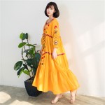 Makuluya New folk style cotton women's V-neck cotton dress embroidered Bohemian seaside travel dresses  LQ-95-98