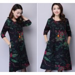 Makuluya autumn winter dresses 2016 plus size dresses thick warm dresses long sleeve round collar linen dresses LYQ-85-52