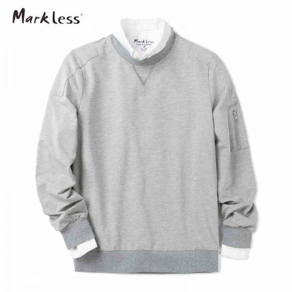 Markless 2017 Spring New Fashion Men Pullover Sweatshirt Men's Original Fit Long Sleeve Pocket Casual Sweatshirt 7406