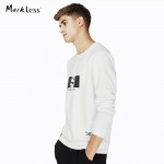 Markless Men's White Sweatshirts Male Casual Loose Top Man Pullover Embroidery Outerwear Mens Printed Clothes