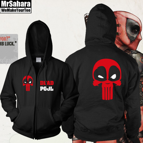 Marvel Comics Deadpool Full Zip Up Spring Hoodie Sweatshirt Size Adult free shipping 2017 man hoody