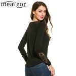 Meaneor Women Pullover Spring Autumn 2017 New Casual O-Neck Long Sleeve  Lace Hollow Out  Solid Feminino Pullover Tops