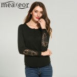 Meaneor Women Pullover Spring Autumn 2017 New Casual O-Neck Long Sleeve  Lace Hollow Out  Solid Feminino Pullover Tops