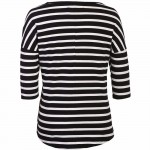 Meaneor Women Striped T-shirt  2016 Autumn 3/4  Batwing Sleeve Black White Tops Casual O-Neck Stretchy Fabric Loose Fit Top tee