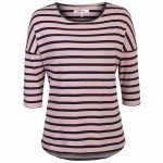 Meaneor Women Striped T-shirt  2016 Autumn 3/4  Batwing Sleeve Black White Tops Casual O-Neck Stretchy Fabric Loose Fit Top tee