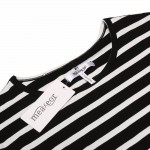 Meaneor Women Striped T-shirt  2016 Autumn 3/4  Batwing Sleeve Black White Tops Casual O-Neck Stretchy Fabric Loose Fit Top tee