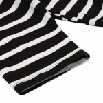 Meaneor Women Striped T-shirt  2016 Autumn 3/4  Batwing Sleeve Black White Tops Casual O-Neck Stretchy Fabric Loose Fit Top tee