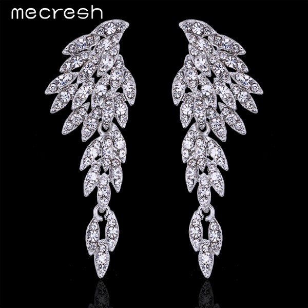 Mecresh 5 Colors Crystal Long Earrings for Women Eagle Black/Silver Color Bridal Drop Earrings Fashion Wedding Jewelry EH209