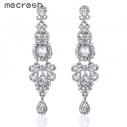 Mecresh 5 Colors Long Earrings Crystal Silver Color Women Bridal Chandelier Pendante Wedding Earrings Engagement Jewelry EH162