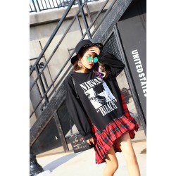 Melinda Style 2016 new women casual dress letter printing plaid pattern loose dress long sleeves vestidos free shipping