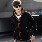 Men Fleece Elbow Patch Hooded Single Breasted Hoodies Male Casual Sweatshirt Jacket  Spring Autumn Winter Fashion Large size 3XL