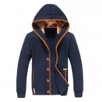 Men Fleece Elbow Patch Hooded Single Breasted Hoodies Male Casual Sweatshirt Jacket  Spring Autumn Winter Fashion Large size 3XL