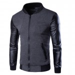 Men Hoodies Patchwork Leather Sleeve Fashion Hoodies Men Jacket Coat Brand Sweatshirt  Suit Pullover Tracksuits Masculino