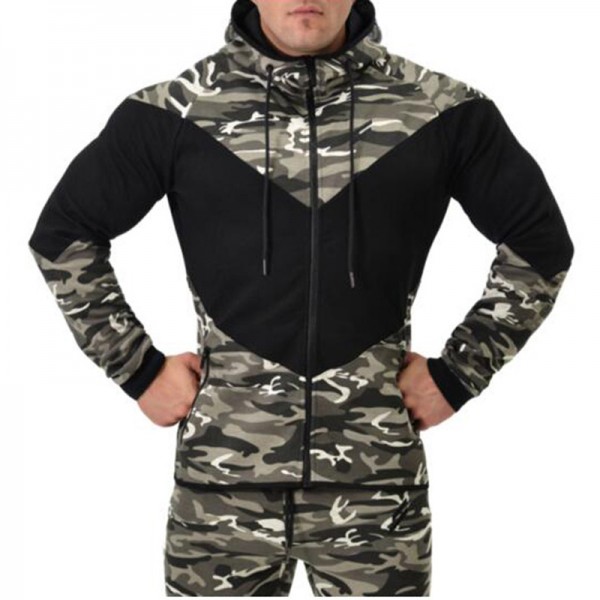 Men LeopardSweatshirt Fashion Autumn Winter Long Sleeve Contrast Color Print zipper Stitching color  HoodedHoodies