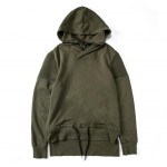 Men Motorcycle Hoodies Army Green Biker Hoody Streetwear Pleated Design Hooded Sweatshirts Stand Collar Bottom Drawstring 