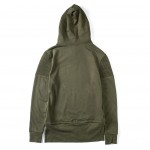 Men Motorcycle Hoodies Army Green Biker Hoody Streetwear Pleated Design Hooded Sweatshirts Stand Collar Bottom Drawstring 