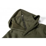 Men Motorcycle Hoodies Army Green Biker Hoody Streetwear Pleated Design Hooded Sweatshirts Stand Collar Bottom Drawstring 