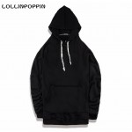 Men Oversized Brown Hoodies Loose Fit Hooded Black Sweatshirts New 2017 Pleated Sleeves Streetwear Free Shipping
