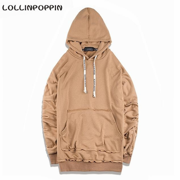 Men Oversized Brown Hoodies Loose Fit Hooded Black Sweatshirts New 2017 Pleated Sleeves 