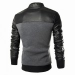 Men Sweatshirts Patchwork PU Leather Design Fashion Jacket Men Single Breasted Casual Stand Collar Jacket Coat Plus Size M-XXXL