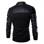 Men Sweatshirts Patchwork PU Leather Design Fashion Jacket Men Single Breasted Casual Stand Collar Jacket Coat Plus Size M-XXXL
