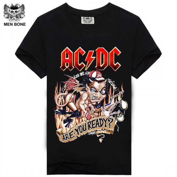 [Men bone] paragraph 9 cartoon rock crime men t-shirts AC DC hip hop fashion heavy metal t shirt