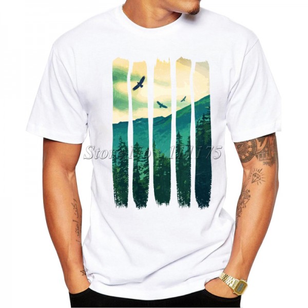 Men's 2017 Fashion Vintage Pines Eagles Mountain Design T Shirt Boy Cool Tops Hipster Printed Summer T-shirt