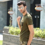 Men's T Shirt Fashion Brand Army Green Letter Printed Round Neck Short Sleeves Cotton Summer Outfits Men's Tops & Tees MS-6291A