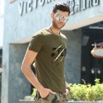 Men's T Shirt Fashion Brand Army Green Letter Printed Round Neck Short Sleeves Cotton Summer Outfits Men's Tops & Tees MS-6291A