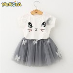 Menoea Girls Dress  New 2017 Clothes 100% Summer Fashion Style Cartoon Cute Little White  Cartoon Dress Kitten Printed Dress