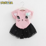 Menoea Girls Dress  New 2017 Clothes 100% Summer Fashion Style Cartoon Cute Little White  Cartoon Dress Kitten Printed Dress