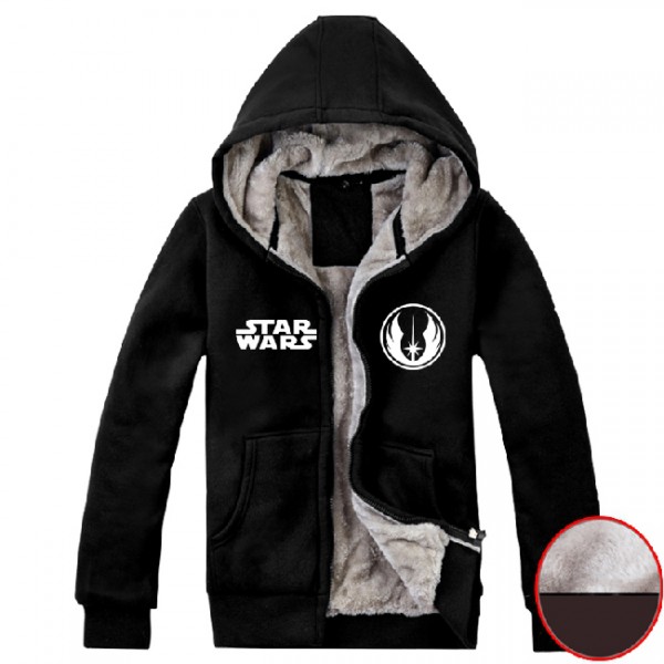 Mens 2015 Movie Star Wars 7 The Force Awakens Hoodie Jedi Order Logo Super Warm Fleece Winter Zip up Sweatshirt