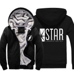 Mens Casual 2016 The Flash Star Laboratories Logo Hoodies Zip up Winter Super Warm Fleece Sweatshirts