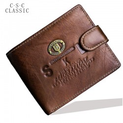 Mens Gentleman Coffee Brown Cowhide Real Genuine Leather Bifold Zipper Pocket Wallet ID Credit Card for Clutch Pouch Coin Purse