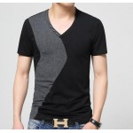 Mens Patchwork V Neck T-Shirts Luxury Casual Slim Fit Stylish Short Sleeve T Shirt Men T-shirt  2016 Men Tops M L XL 2XL 3XL 5XL