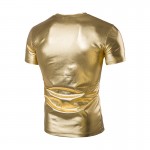 Mens Trend Night Club Coated Metallic Gold Silver T-Shirts Stylish Shiny Short Sleeves Tshirts Tees For Men