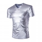 Mens Trend Night Club Coated Metallic Gold Silver T-Shirts Stylish Shiny Short Sleeves Tshirts Tees For Men