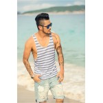 Mens Undershirt Tank Top Vest Sleeveless t shirt Top for men Fitness Summer Beach Bamboo cotton striped 2016 new