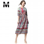Merderheow New Europe 2017 Spring Women's Chiffon Print Cute Long Dresses Femme Casual Clothing Women Slim Sexy Dresses J052