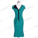 Mermaid Red Formal dresses Cap Sleeve Pocket Summer dress Women V Neck Vintage Size XXL Buttons Bodycon Zipper Wiggle Dress b207