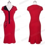 Mermaid Red Formal dresses Cap Sleeve Pocket Summer dress Women V Neck Vintage Size XXL Buttons Bodycon Zipper Wiggle Dress b207
