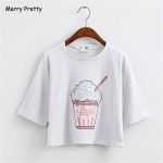 Merry Pretty 2017 summer new Harajuku women t shirt ice cream Korean style cotton loose crop tops kawaii t-shirt women tee tops