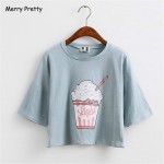 Merry Pretty 2017 summer new Harajuku women t shirt ice cream Korean style cotton loose crop tops kawaii t-shirt women tee tops