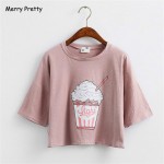 Merry Pretty 2017 summer new Harajuku women t shirt ice cream Korean style cotton loose crop tops kawaii t-shirt women tee tops