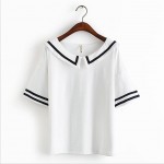 Merry Pretty Female Summer T shirt Navy Sailor Style Cotton T-shirt Women Tops Cute Japanese School Uniform For Girls 3Colors