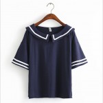Merry Pretty Female Summer T shirt Navy Sailor Style Cotton T-shirt Women Tops Cute Japanese School Uniform For Girls 3Colors