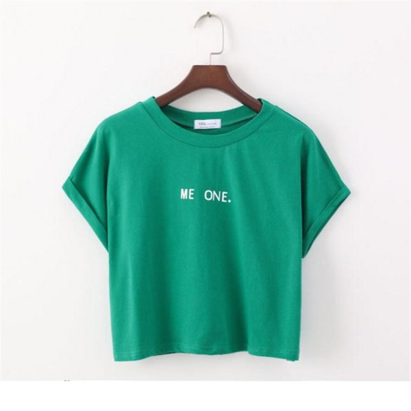 Merry Pretty New Summer Harajuku Cute Women T-Shirt Letter Print cotton Crop Top Green T Shirt Short Sleeve Girl Tshirt Tops Tee